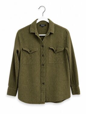 Madewell Olive Green Textured Button-Up Shirt XXS Women’s Double Gauze Utility